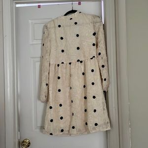 NWOT! Fuzzy cream dress with black polka dots!